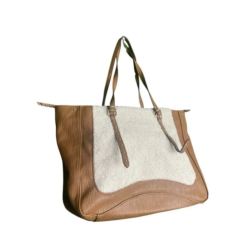 Jessica Simpson Vienna Sherpa Purse Pre Owned Medium Shoulder Bag Almond Brown